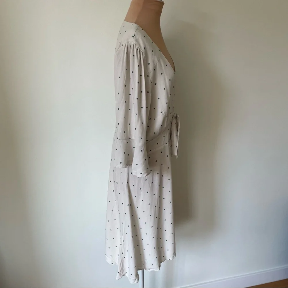 Free People All Yours Polka Dot Cream Combo Flutter Sleeve Deep V Mini Dress 12